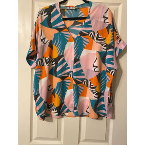 Women's Jodiefl Blouse, M, Teal and Orange